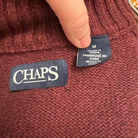 Chaps Men's Maroon Turtleneck Sweater with Brown Elbow Patches Size Medium - Picture 2 of 5